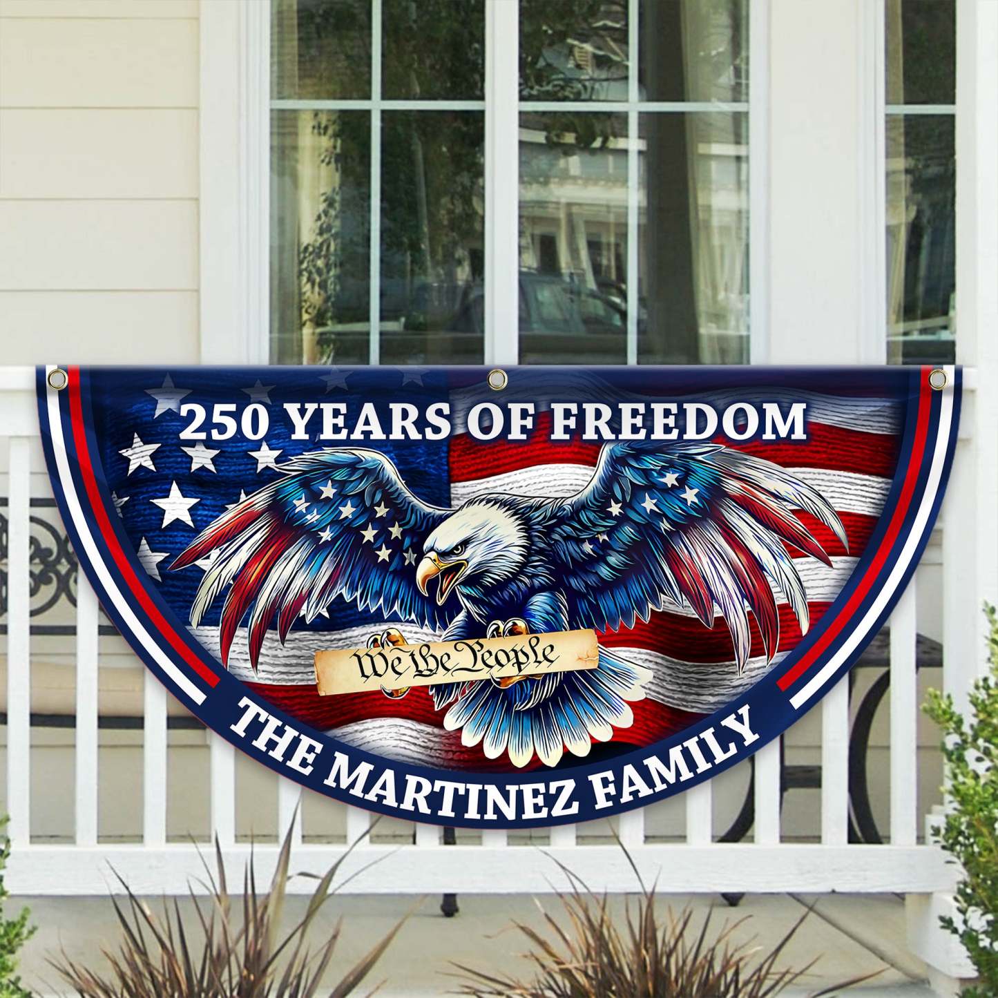 Personalized America 250th Anniversary Bunting Flag Custom Name Patriotic Eagle We The People Non-Pleated Fan Flag