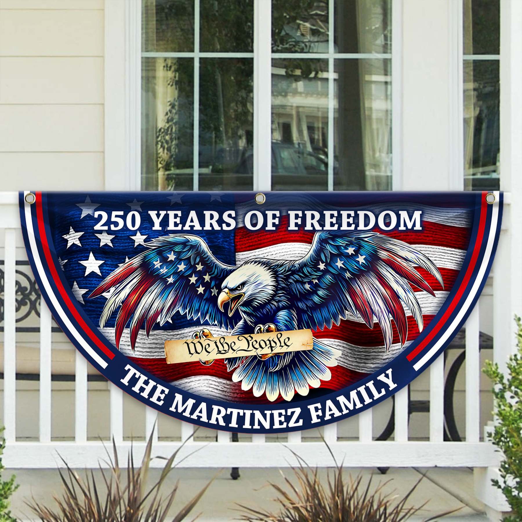 Personalized America 250th Anniversary Bunting Flag Custom Name Patriotic Eagle We The People Non-Pleated Fan Flag