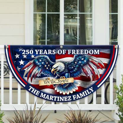 Personalized America 250th Anniversary Bunting Flag Custom Name Patriotic Eagle We The People Non-Pleated Fan Flag