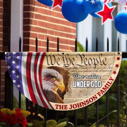 Personalized 250 Years of Freedom America Flag Personalized America 250th Anniversary Bunting Flag Personalized We The People, One Nation Under God, American Eagle Jesus Non-Pleated Fan Flag