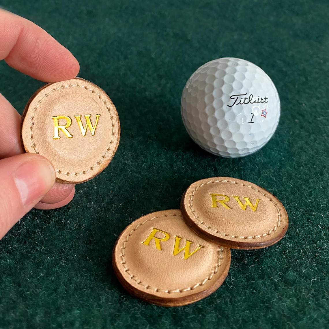 Premium Leather Golf Ball Marker Set of 2, Full Grain Vegetable Tanned Leather, Personalized Golf Gift, Custom Monogram, 1.5" Diameter, Perfect for Golf Lovers