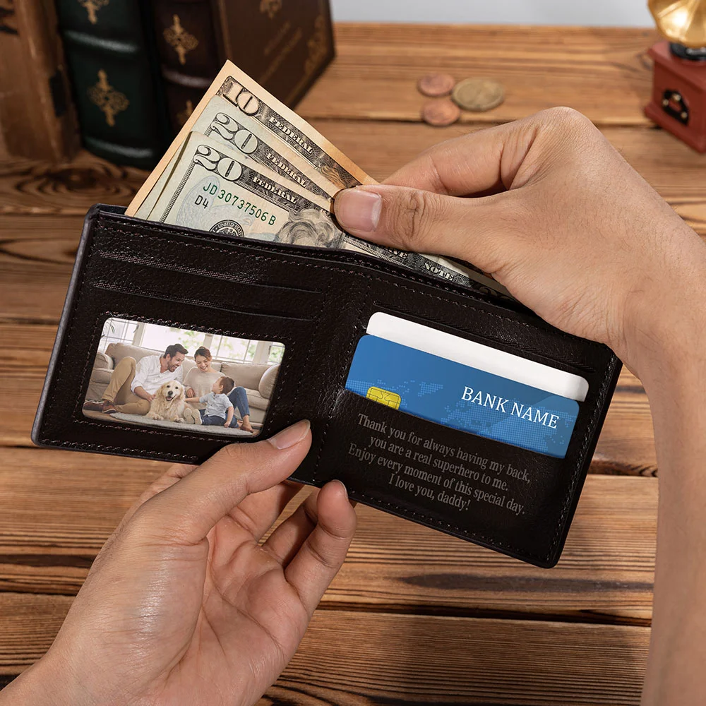 Personalized Men's Foldable Leather Wallet with Engraved Initials and Name Father's Day Anniversary Birthday Gift for Him