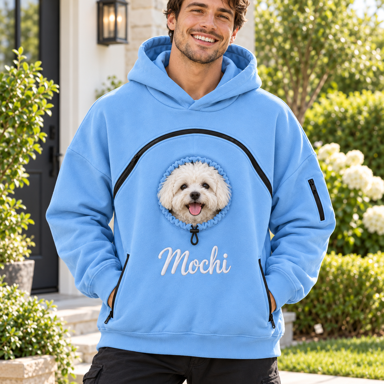 Custom Dog Pouch Sweatshirt For Pet | Personalized Embroidered Name Pet Carrying Unisex Hoodie Small Pet Owner Christmas Gift