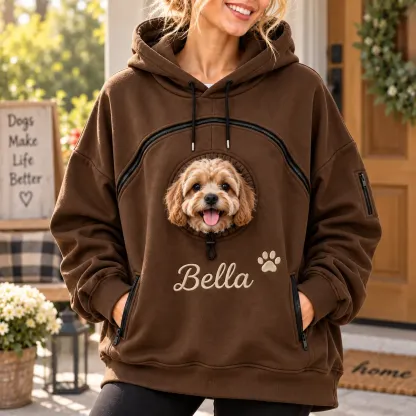 Personalized Pet Carrier Hoodie | Custom Embroidery Pet Pouch Unisex Hoodie Pet Parent Gift