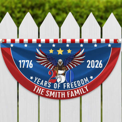Personalized America 250th Anniversary Bunting Flag Custom Family Name 250 Years Of Freedom Non-Pleated Fan Flag