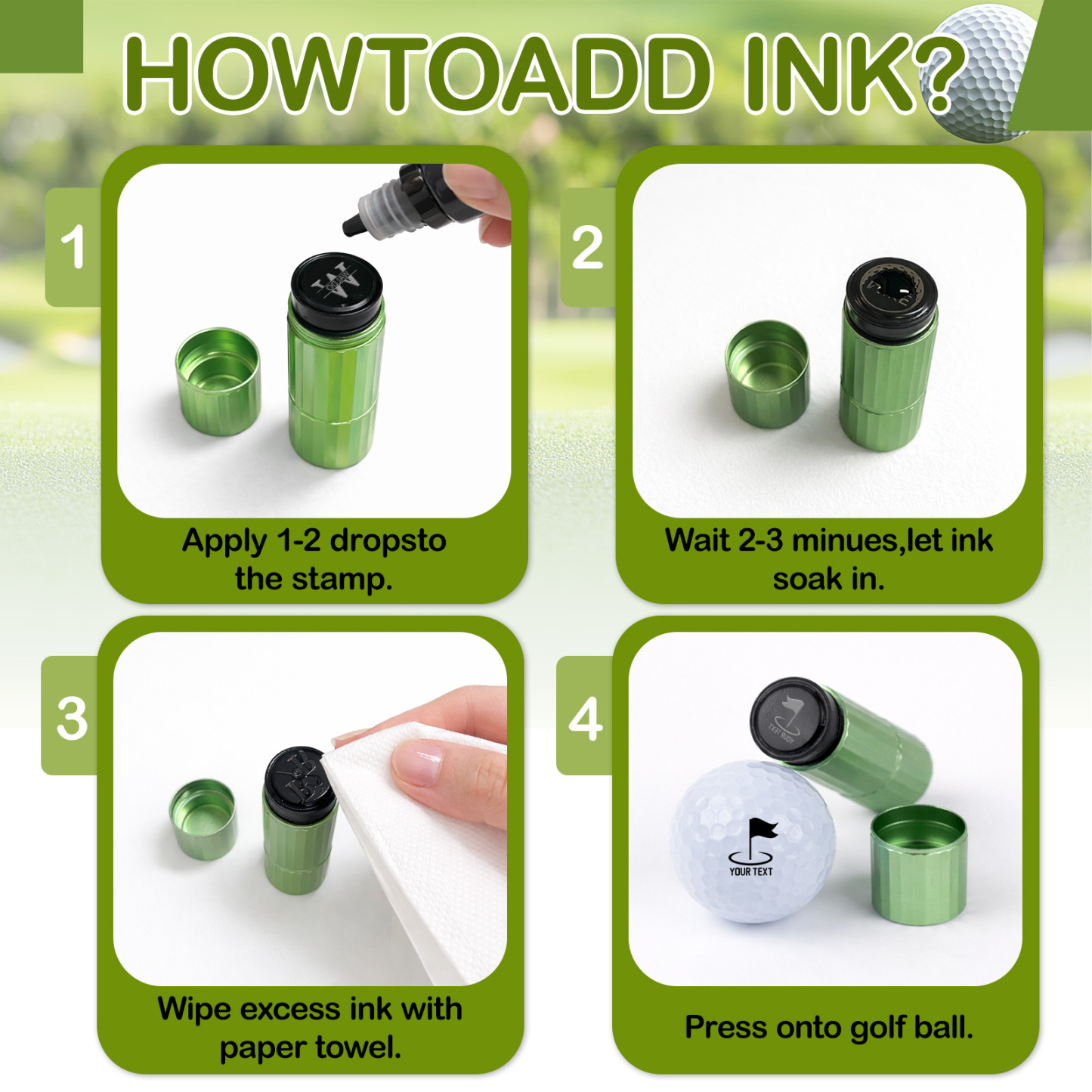 Custom Golf Ball Stamp - Double Sided Personalized 2-in-1 Marker with Name & Icon, Dual Head Reusable Ink Stamper, Water-Proof & Smudge-Free, Ideal Golf Gifts for Men, Dad, Husbands, Golfing Gear