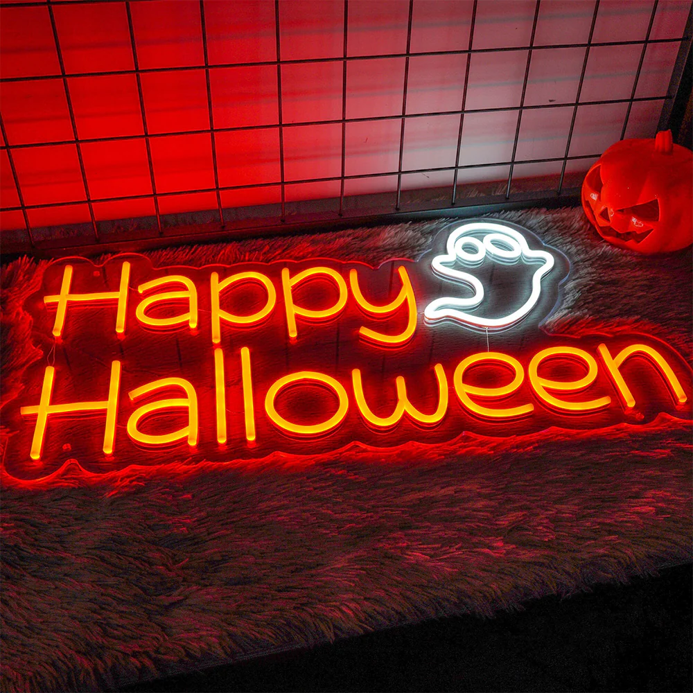 Personalized Happy Halloween Neon Light, Handmade LED Sign For Home Bar And Party Decor