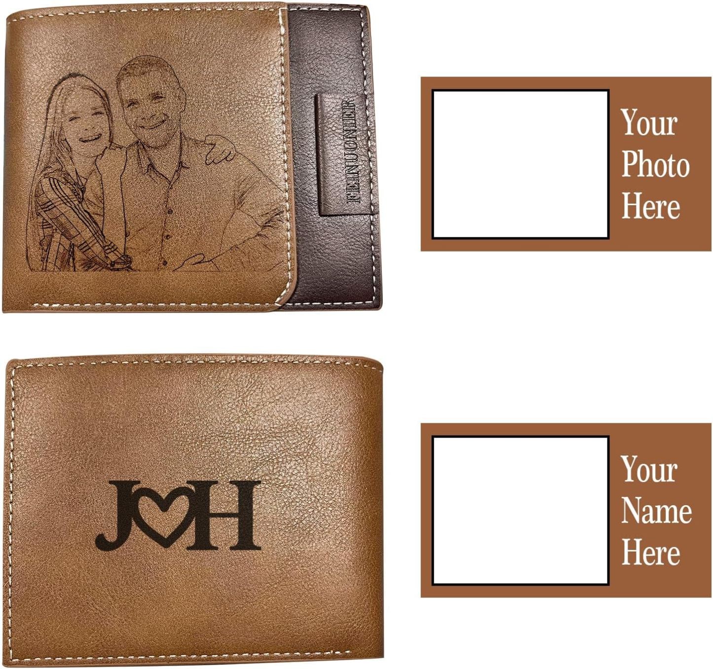 Custom Wallet for Men, Personalized Engraved Men's Wallet, Long Leather Men Wallet with Photo Name for Anniversary Birthday Wedding, Personalized Gifts for Him Dad Husband Groomsman Boyfriend