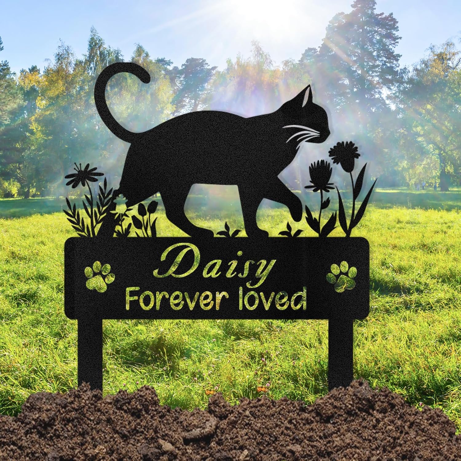 Custom Pet Memorial Garden Stake, Cat Headstone & Memorial Plaque for