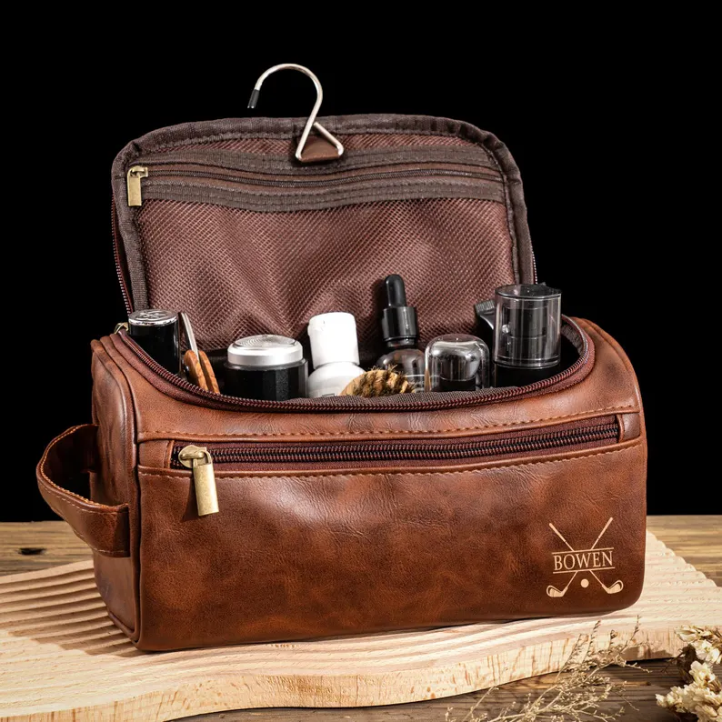 Personalized Men's Leather Toiletry Bag, Groomsmen Gifts, Travel Toiletry Bag Custom for Groomsman, Anniversary Gift, Christmas Gift For Him