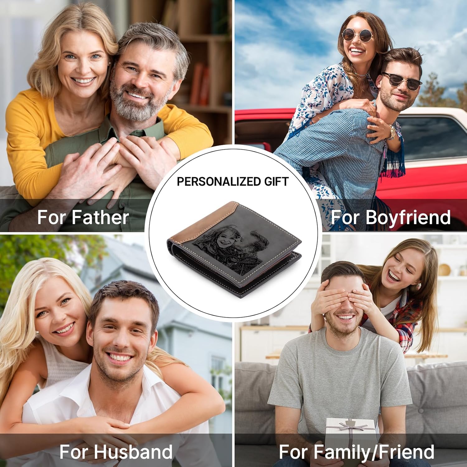 Custom Wallets for Men, Personalized Photo Wallets for Fathers Day, Personalized Gifts Engraved Wallets for Boyfriend Husband Dad Men Him