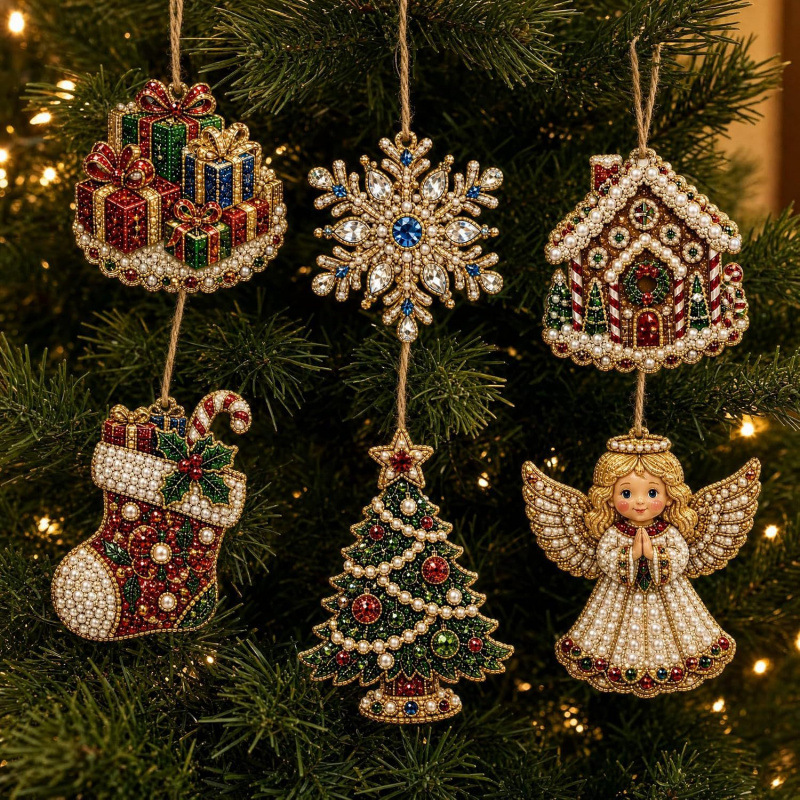 6pcs Winter Wear Pendant - Acrylic Christmas Tree Ornaments DIY Decor Kit Pearl Art Diamond Painting Pendant - Acrylic Christmas Tree Ornaments DIY Decor Kit