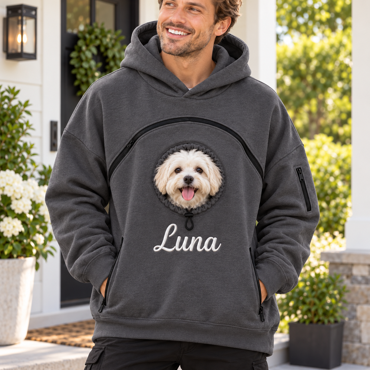 Custom Dog Pouch Sweatshirt For Pet | Personalized Embroidered Name Pet Carrying Unisex Hoodie Small Pet Owner Christmas Gift