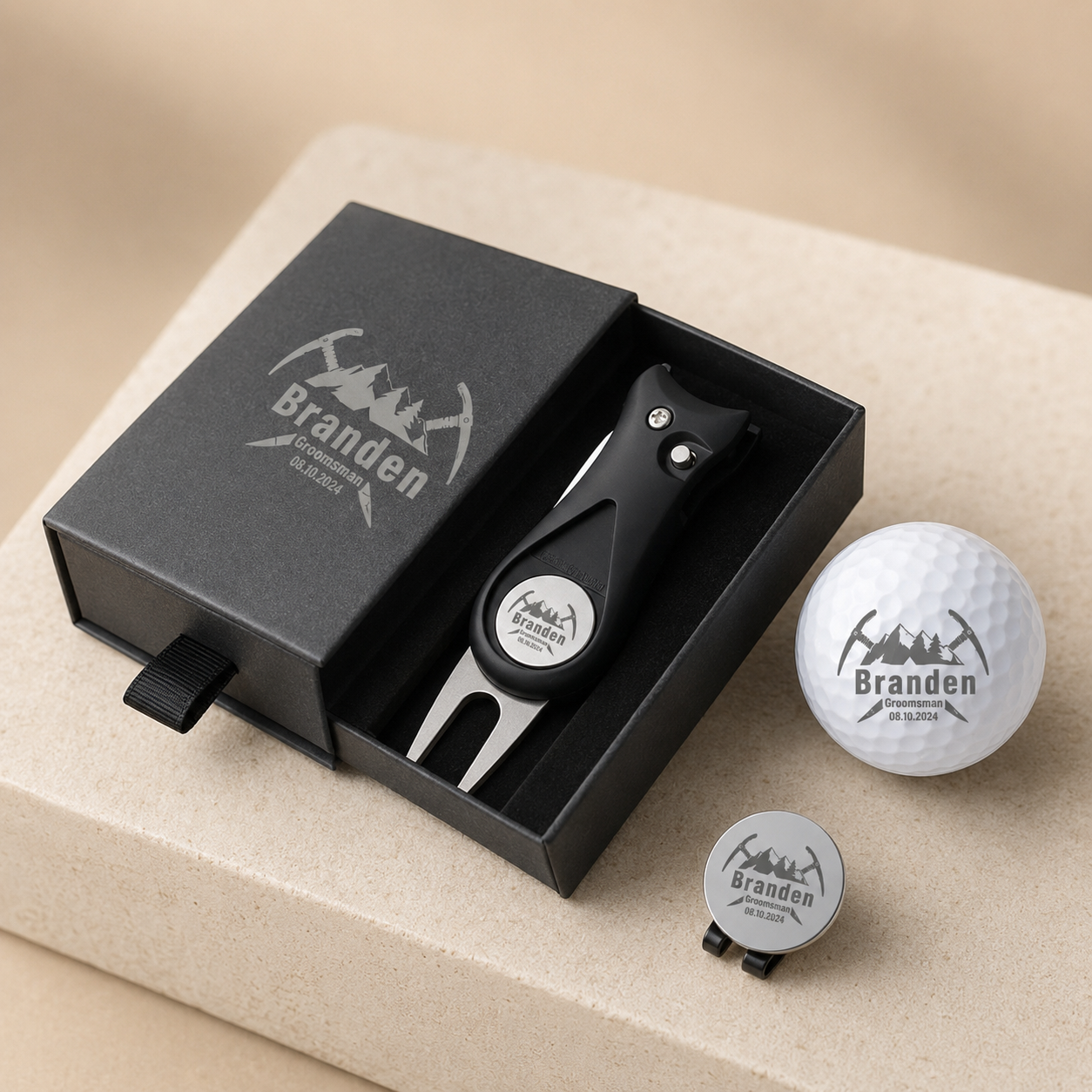 Father’s Day Golf Gift for Dad, Personalized Golf Divot Tool Set with Custom Ball Marker, Handmade Golf Accessories