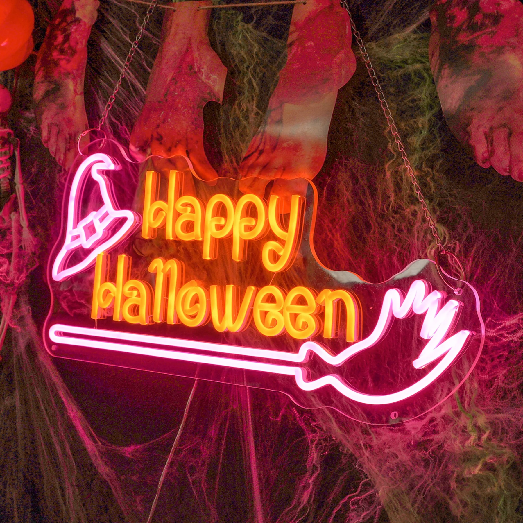 Custom Handmade Happy Halloween Neon Sign, Spooky LED Wall Decor For Party & Home