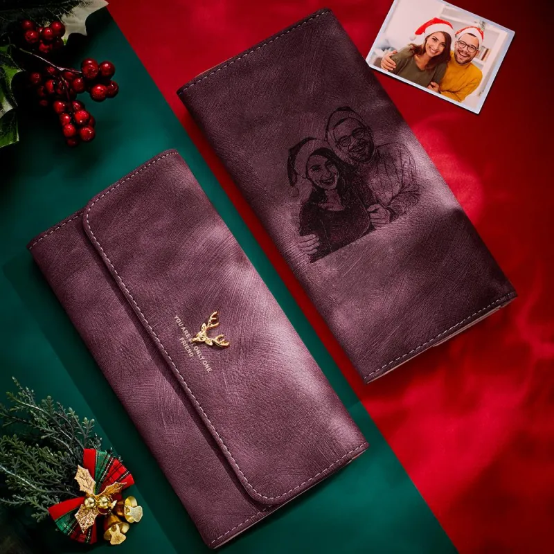 Women's Custom Photo Engraved Wallet Red Christmas Gifts
