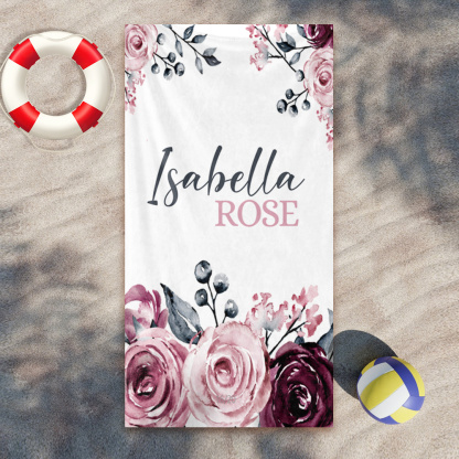 Pink Floral Custom Beach Towel For Kids