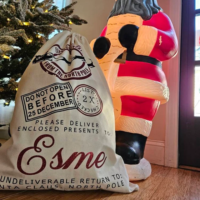 Personalized Christmas Santa Sack, Custom Canvas Gift Bag, Large Santa Present Sack for Kids, Reusable Holiday Gift Bag