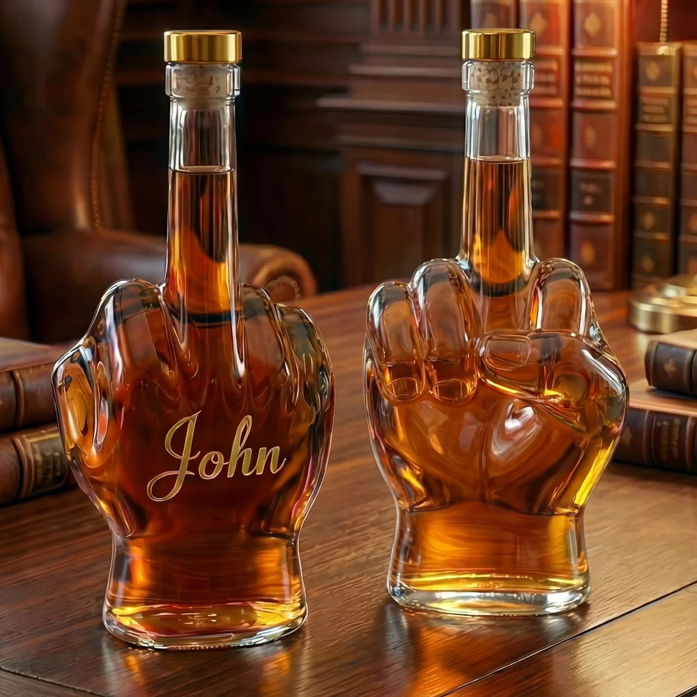 Custom Middle Finger Whiskey Decanter, Personalized Hand-Shaped Glass Bottle, Funny Novelty Gift for Men or Friends, Unique Gag Liquor Bottle