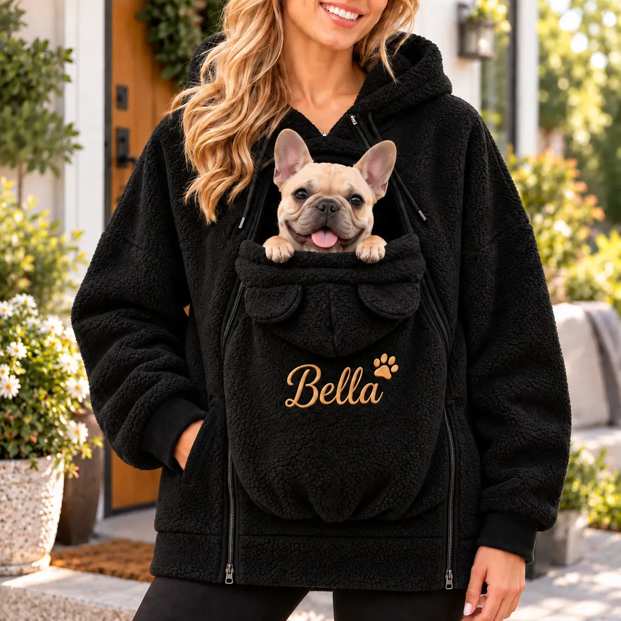Custom Embroidered Pet Pouch Hoodie, Cat Dog & Baby Carrier Sweatshirt For Women, Kangaroo Pocket Pullover, Oversized Fleece Sweatshirt for Small Pets & Infant