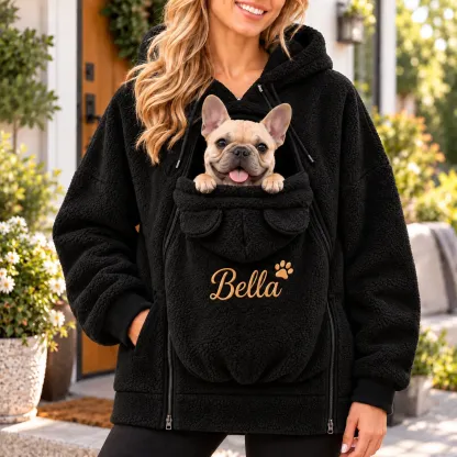 Custom Embroidered Pet Pouch Hoodie, Cat Dog & Baby Carrier Sweatshirt For Women, Kangaroo Pocket Pullover, Oversized Fleece Sweatshirt for Small Pets & Infant