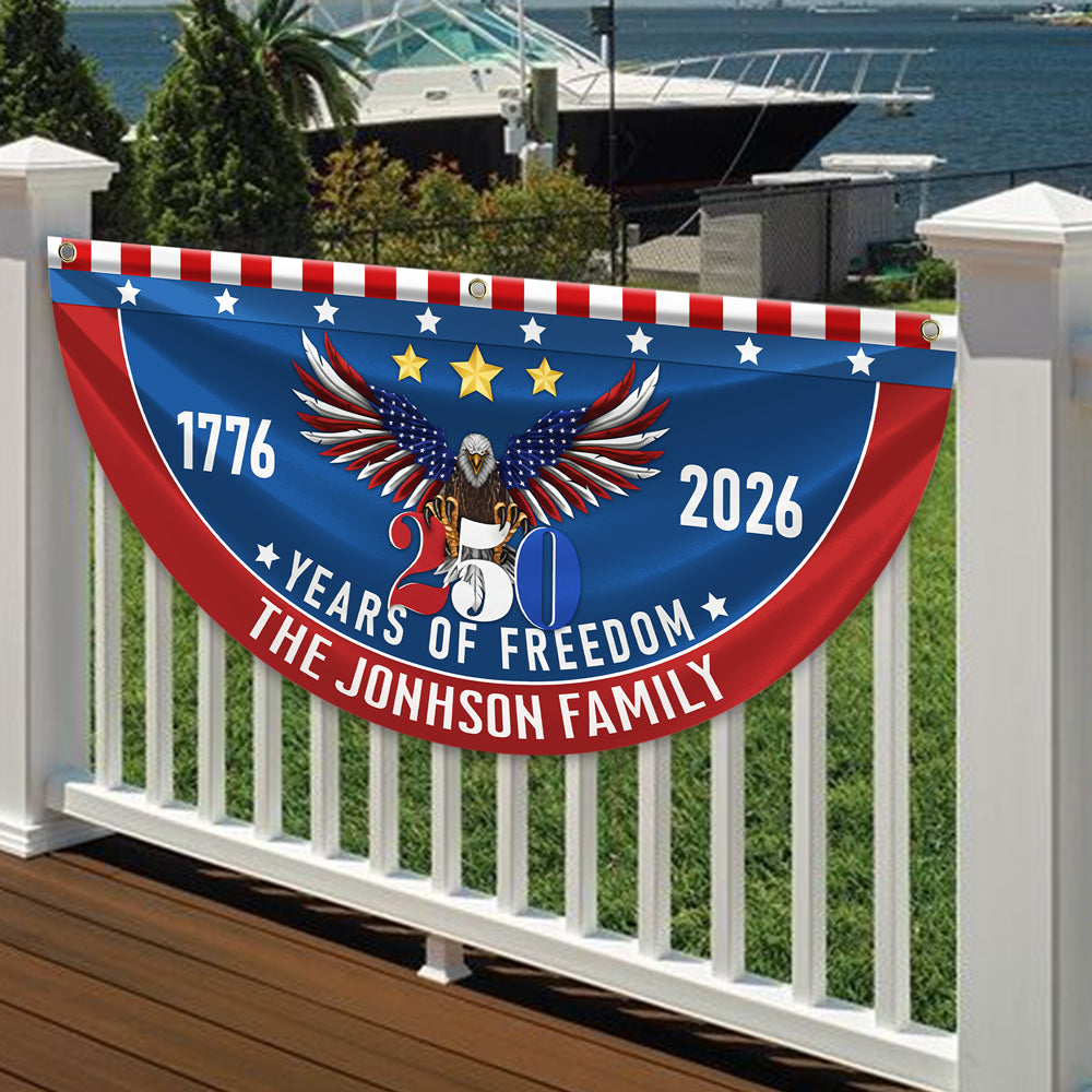 Personalized America 250th Anniversary Bunting Flag Custom Family Name 250 Years Of Freedom Non-Pleated Fan Flag