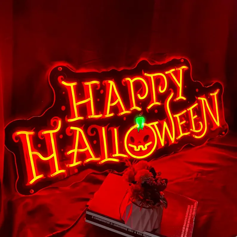Handmade Neon Happy Halloween Sign, LED Wall Art For Haunted House Or Trick Or Treat Night