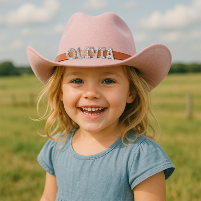 Custom Toddler Cowboy Hat for Kids, Personalized Rhinestone Cowgirl Hat for Girls Boys, Sparkly Cowboy Hat for Women Men
