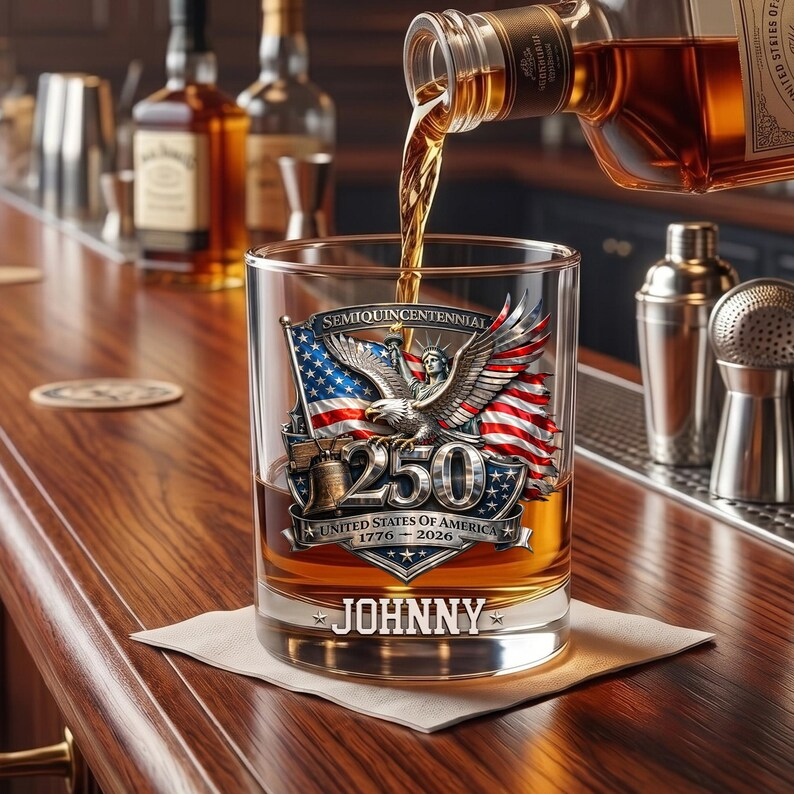 America 250th Anniversary Whiskey Glass: 1776 - 2026 Patriotic Eagle Barware, America's 250th Anniversary Gift for Dad Whiskey