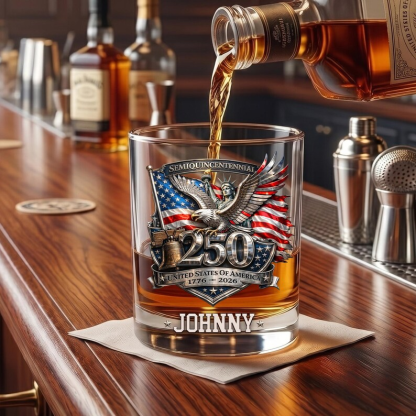 America 250th Anniversary Whiskey Glass: 1776 - 2026 Patriotic Eagle Barware, America's 250th Anniversary Gift for Dad Whiskey