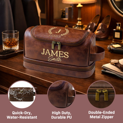 Personalized Men's Leather Toiletry Bag, Dopp Kit, Groomsmen Gifts, Anniversary Gift for Him, Travel Toiletry Bag, Men's Leather Accessory