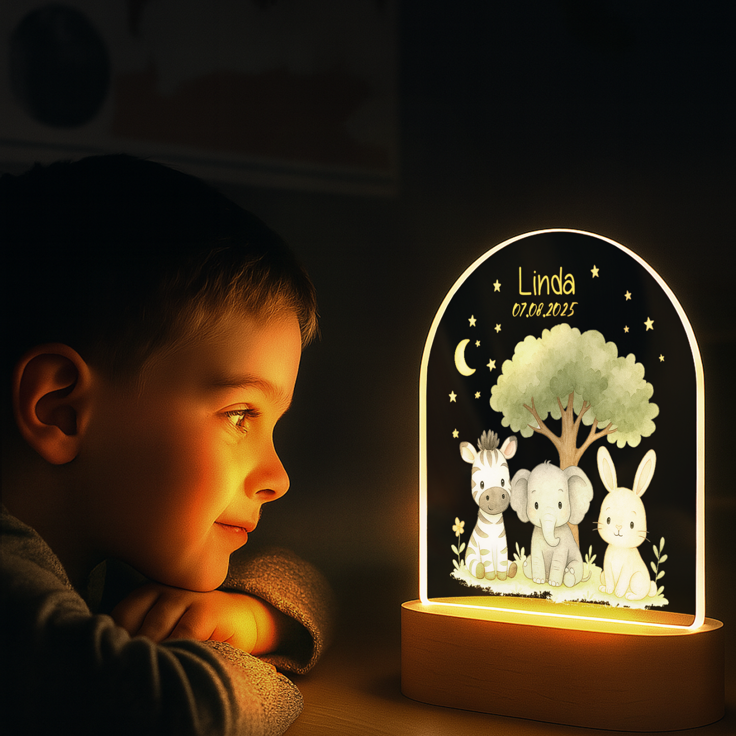 Custom Animal Night Light – Bunny, Elephant & Zebra for Nursery