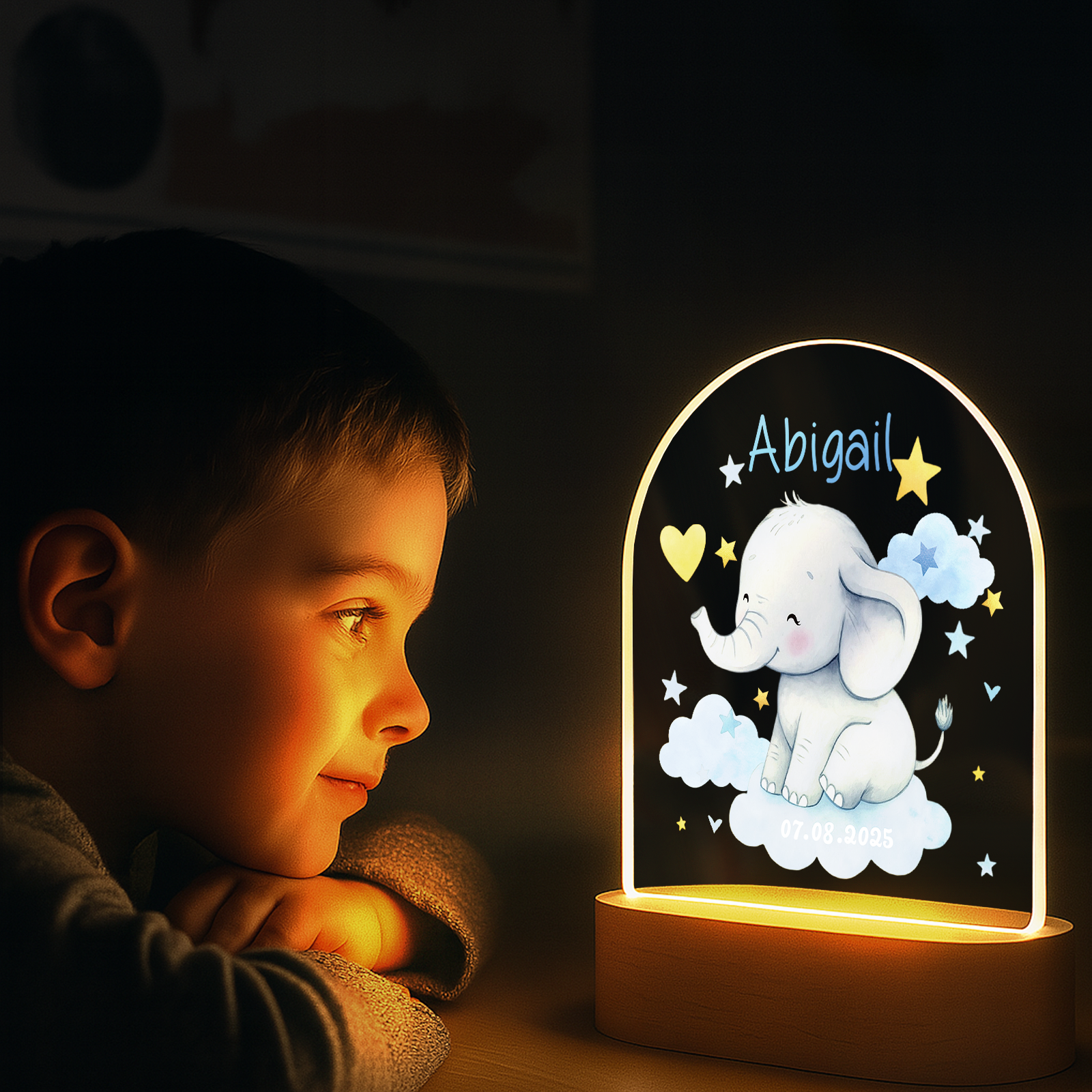 Custom Blue Elephant LED Night Light – Personalized Baby Room Gift