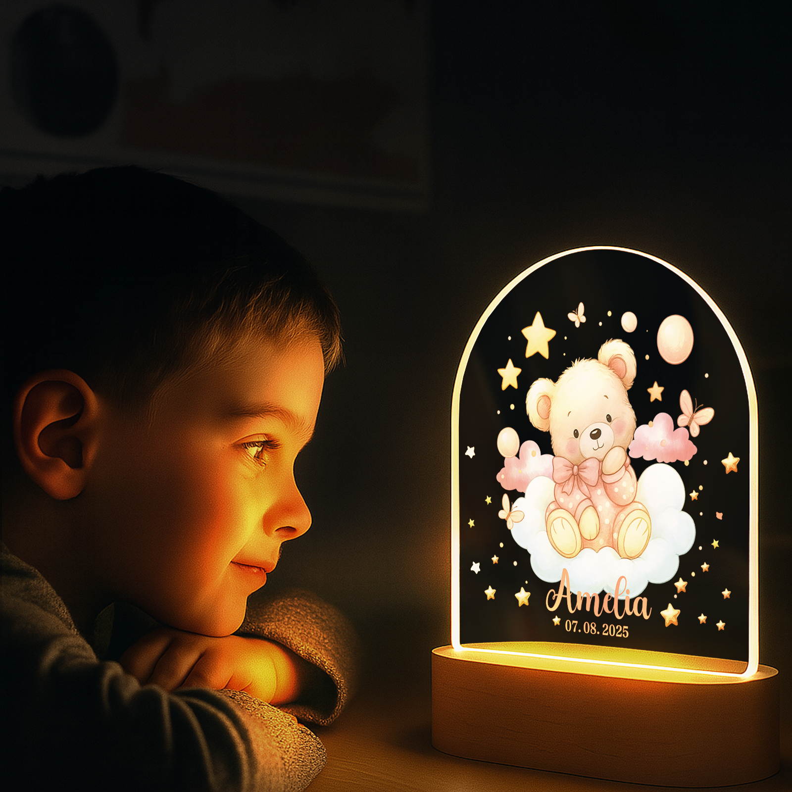 Custom Pink Bear Night Light for Kids – Soft LED Nursery Lamp