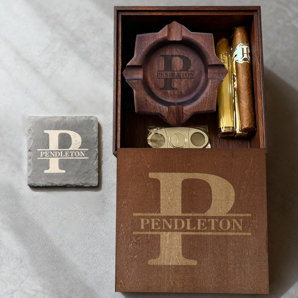 Personalized Name Walnut Cigar Ash Tray Set(Without Cigar)