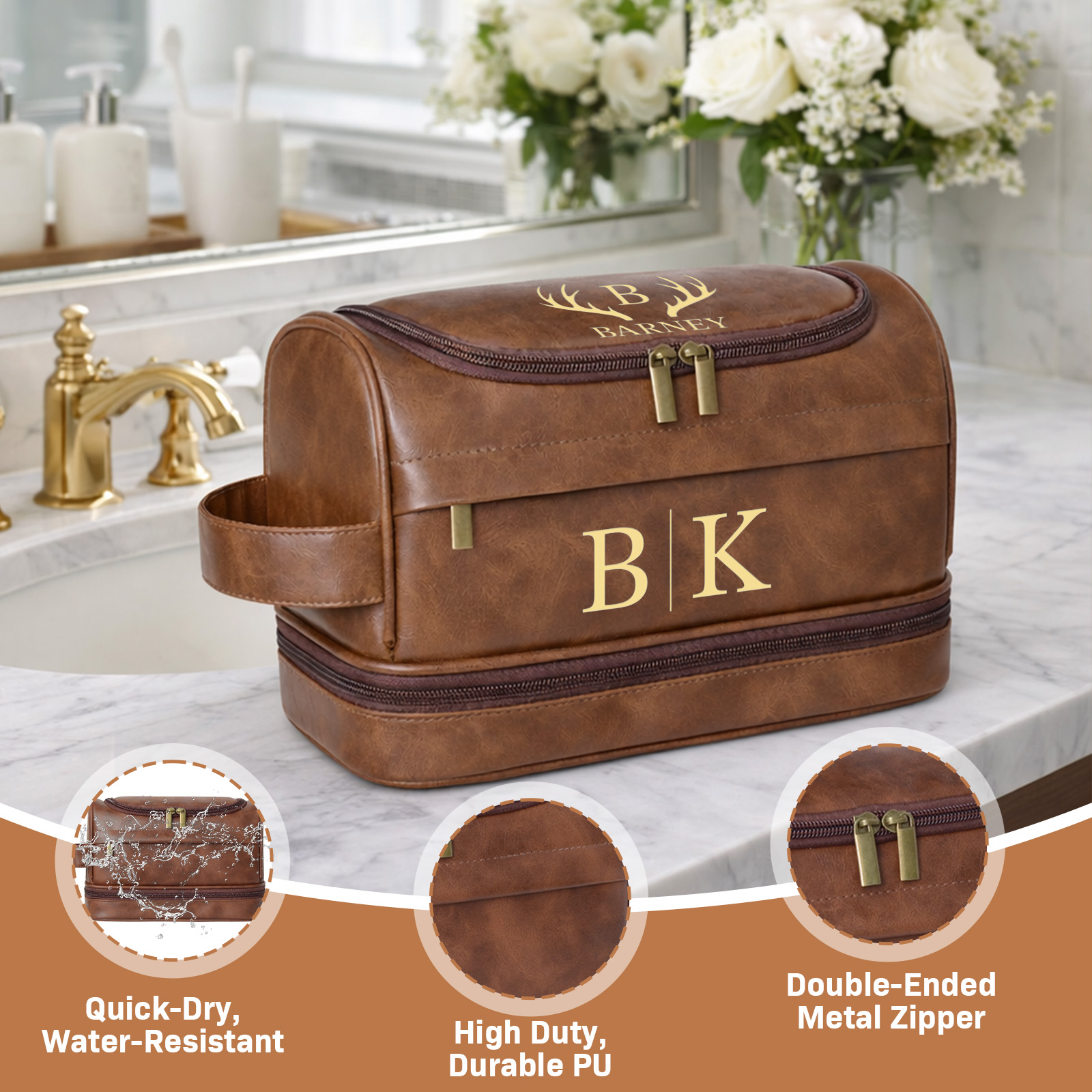 Personalized Men's Leather Toiletry Bag, Dopp Kit, Groomsmen Gifts, Father's Day Gift Travel Toiletry Bag, Men's Leather Accessory