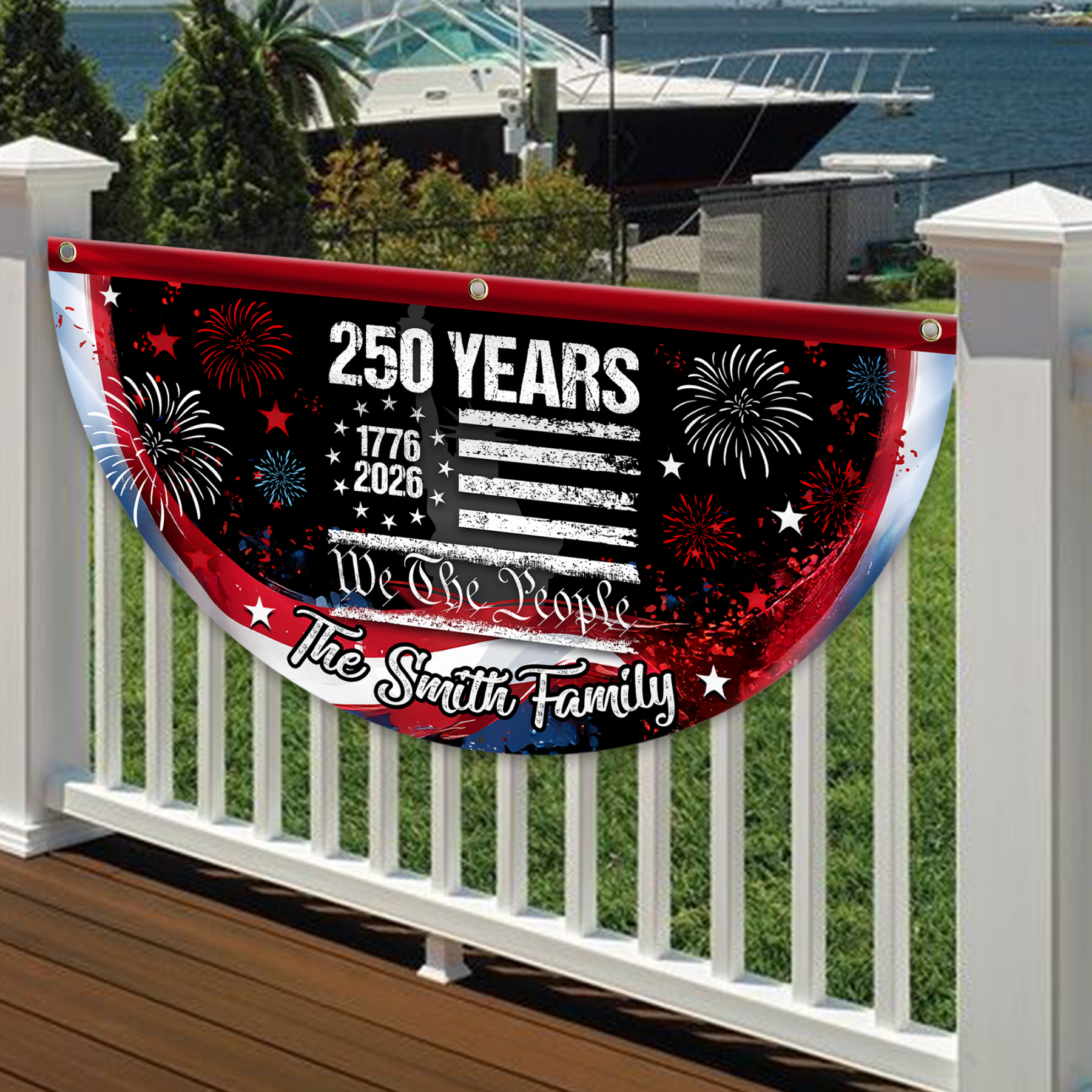 Personalized 250 Years of Freedom America Flag Custom 250 Years USA 250th Birthday 1776-2026 Eagle Non-Pleated Fan Flag USA 250th Anniversary Bunting Flag