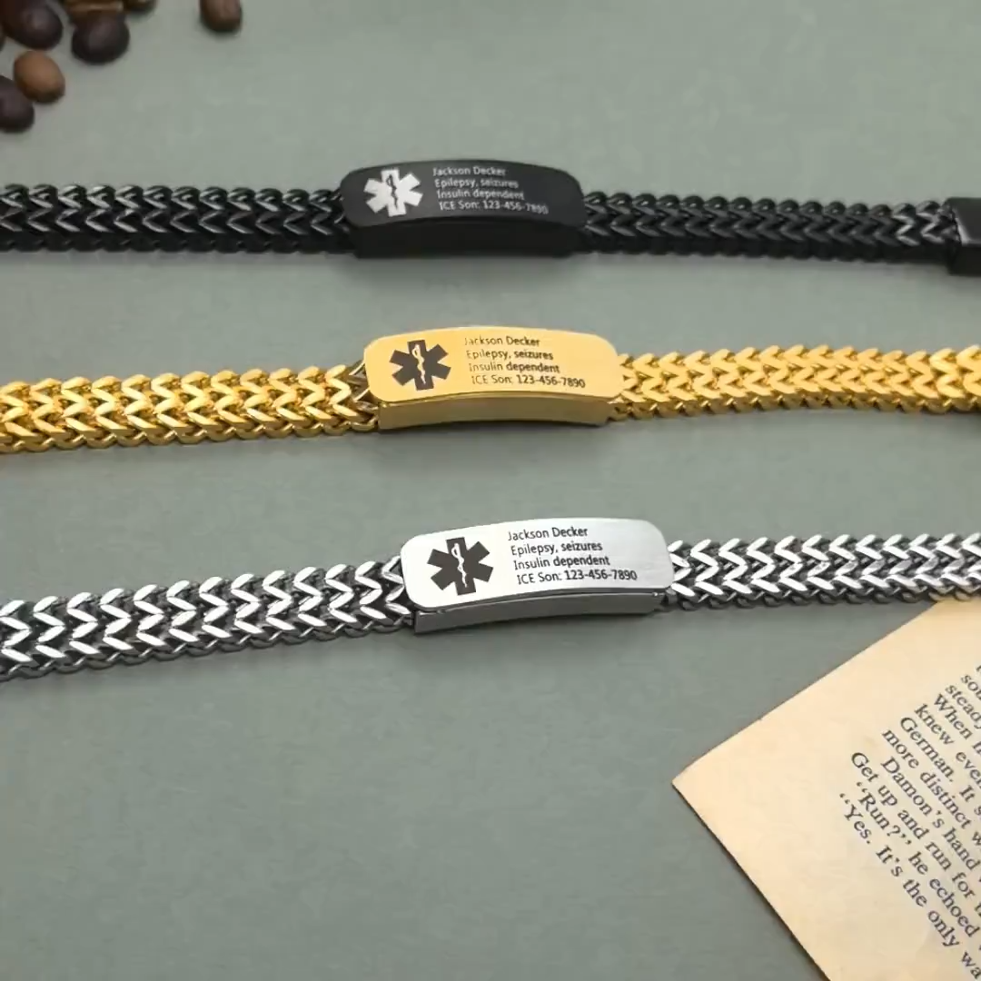 Personalized Medical Alert Bracelet for Men & Women, Custom 8.6" Engraving ID Bracelets Gifts for Grandparents Husband Dad, Customized Stainless Steel Emergency ID Wristband