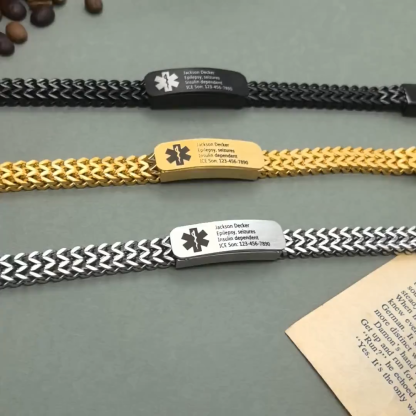 Personalized Medical Alert Bracelet for Men & Women, Custom 8.6" Engraving ID Bracelets Gifts for Grandparents Husband Dad, Customized Stainless Steel Emergency ID Wristband