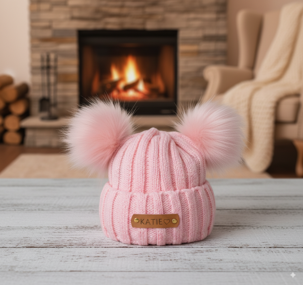 Personalized Name Kid Pom Pom Hat Personalized Baby Beanie,Newborn Baby Beanie Hat Toddler Hat Kids Engraved Name Winter Hat Baby First Christmas Gift