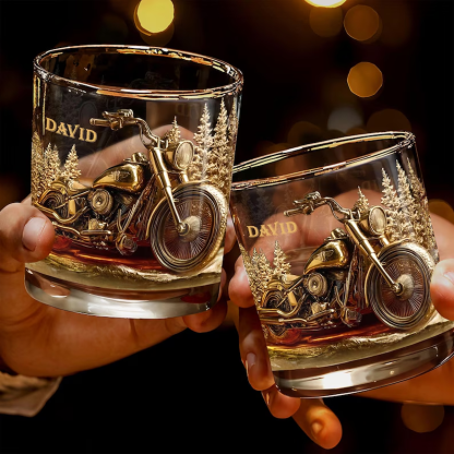 Custom Motorcycle Rider Whiskey Glass, Personalized Biker Bourbon Tumbler, Engraved Name Drinking Glass Gift for Him