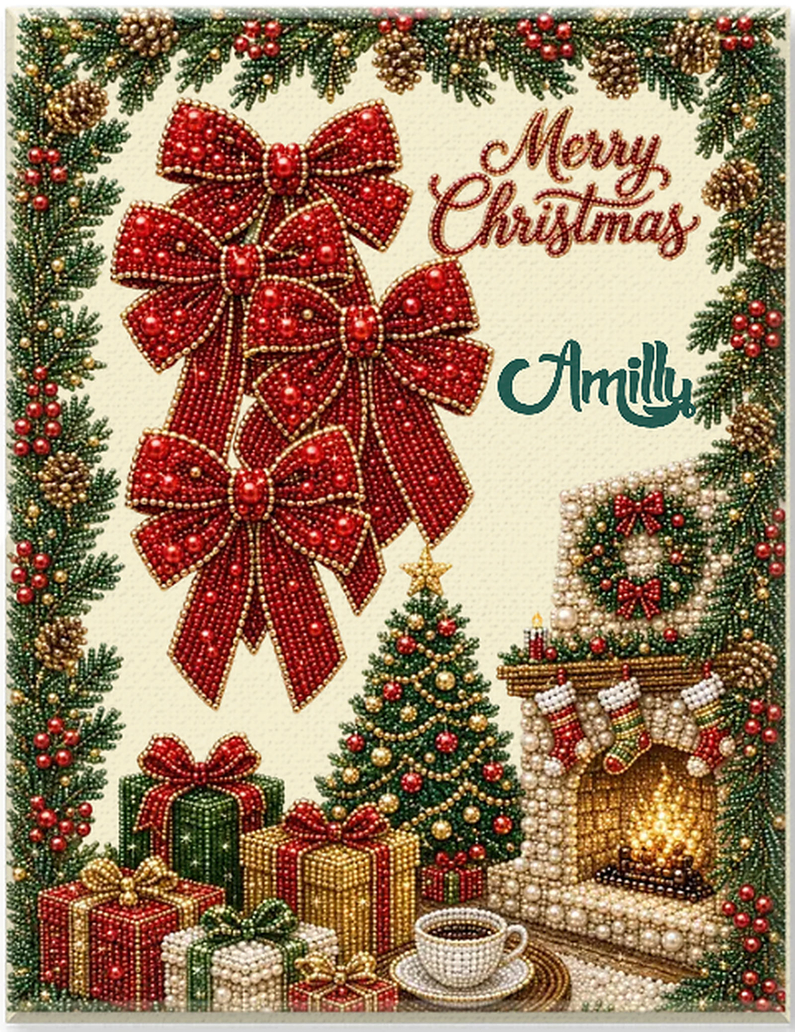 Personalized 3D Pearl Art DIY Kit – Custom Name Holiday Canvas Wall Decor