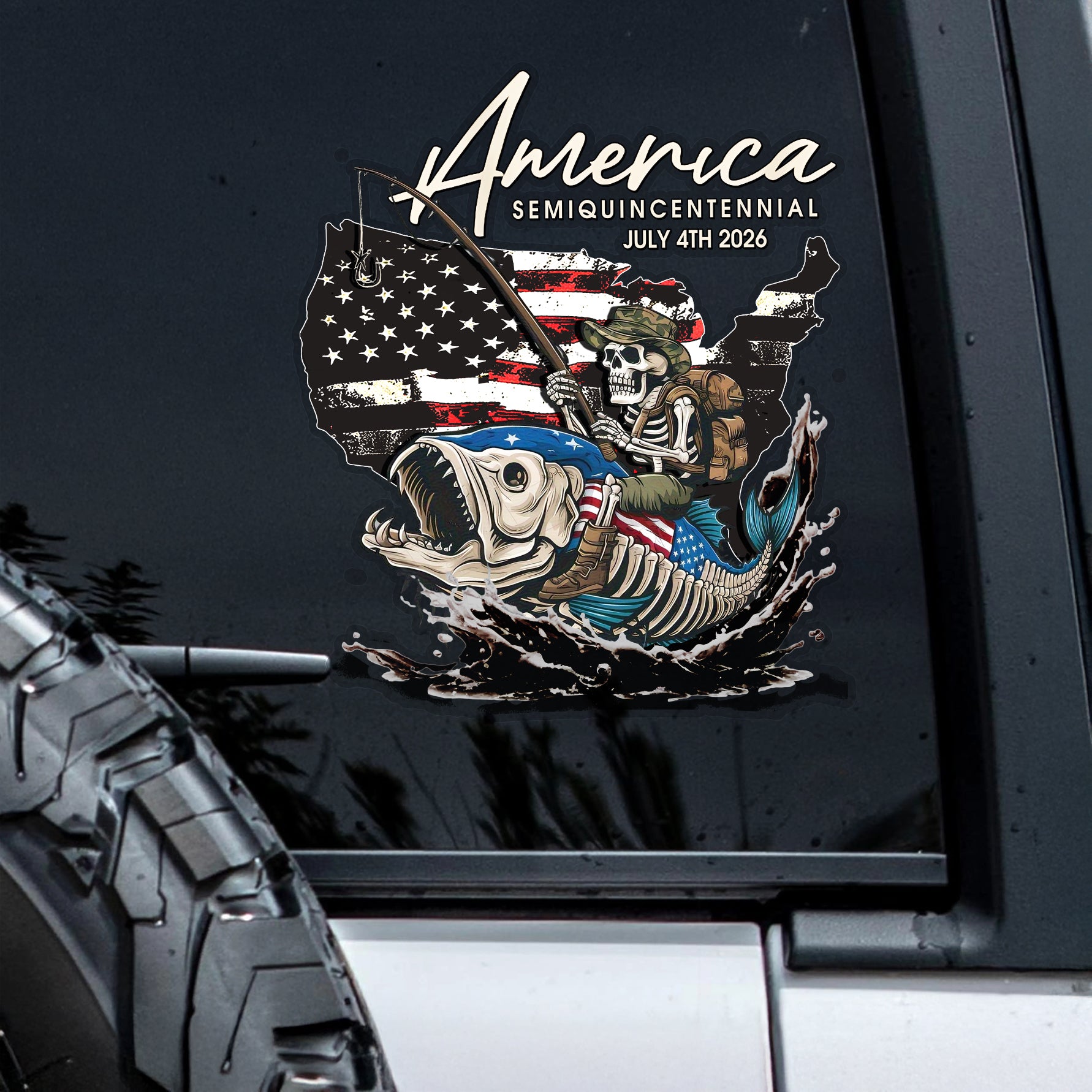 Bass Fishing Flag America Semiquincentennial July 4th 2026 Car Window Decal Sticker LM32 899227