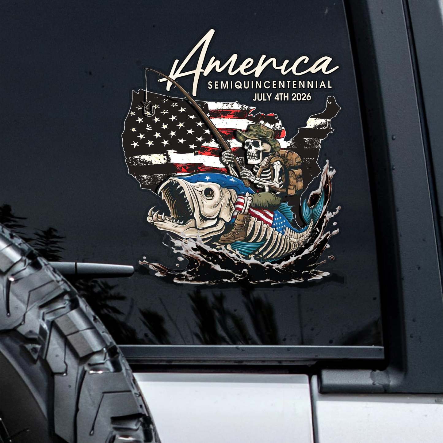 Bass Fishing Flag America Semiquincentennial July 4th 2026 Car Window Decal Sticker LM32 899227