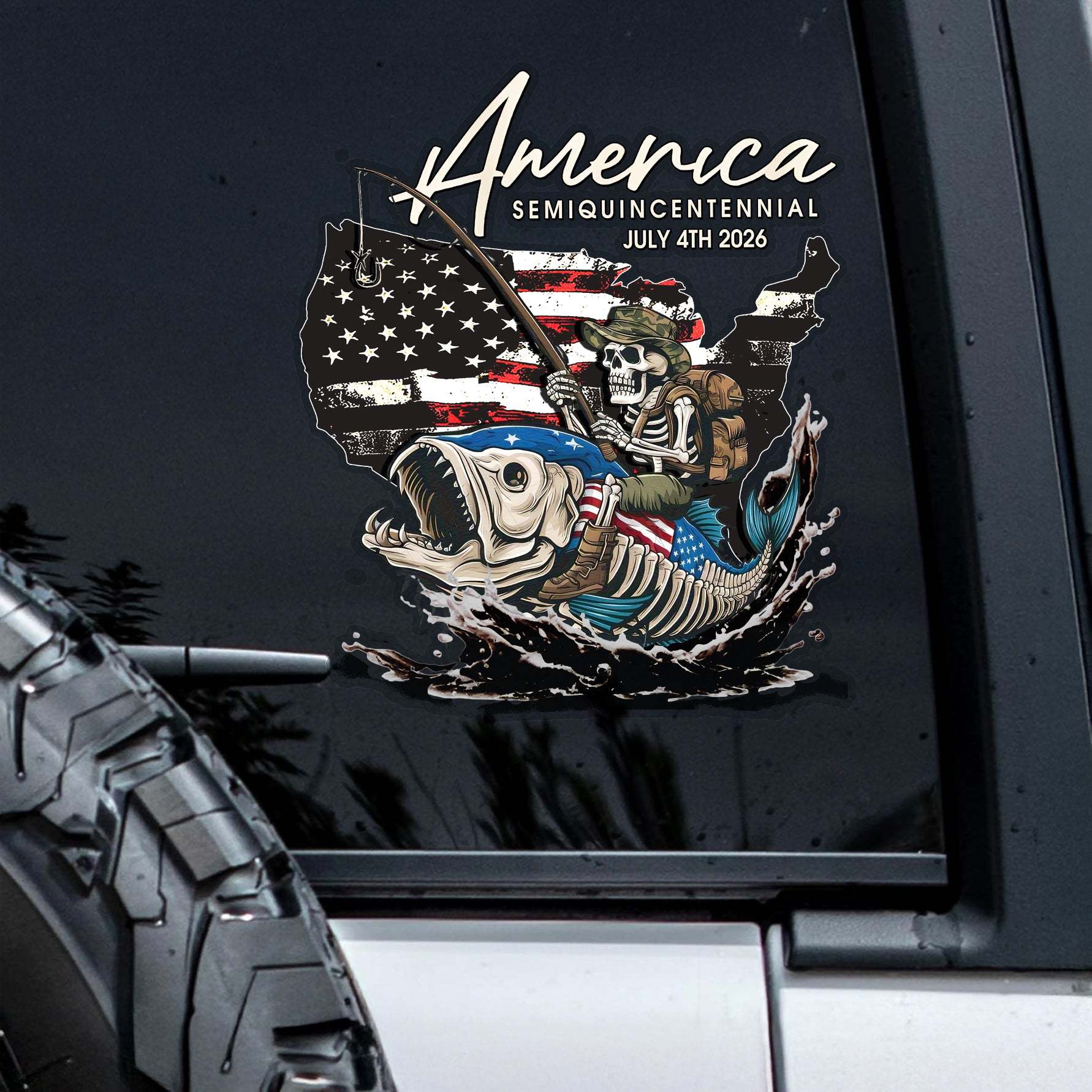 Bass Fishing Flag America Semiquincentennial July 4th 2026 Car Window Decal Sticker LM32 899227