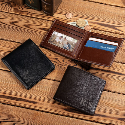 Personalized Men's Foldable Leather Wallet with Engraved Initials and Name Father's Day Anniversary Birthday Gift for Him