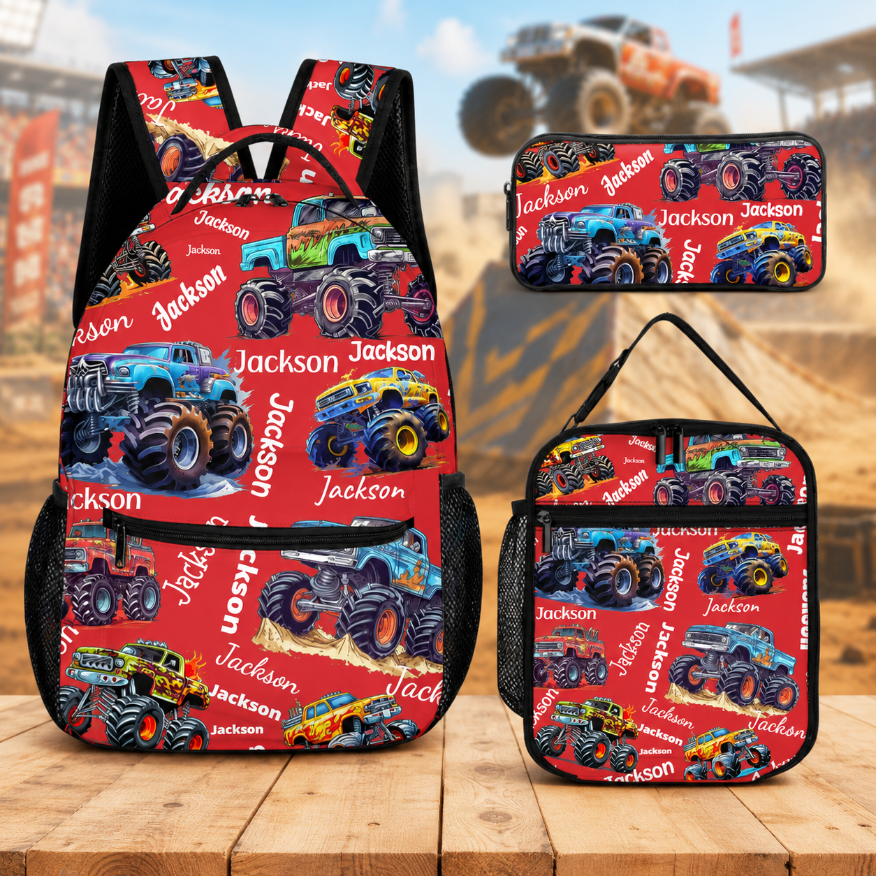 Personalized Name Monster Truck Backpack