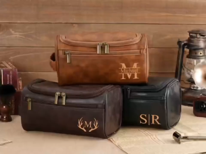 American Football Custom Name - Personalized Leather Toiletry Bag