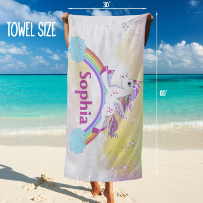 Personalized Beach Towel with Your Name, Custom Unicorn Beach Towel For Kids