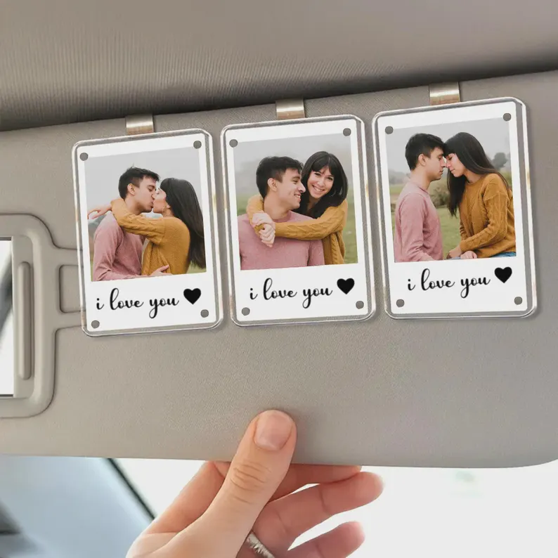 Personalized Gift for Him Anniversary, Romantic Drive Safe Gift, Custom Photo Car Visor Clip, Unique Couples Keepsake, Car Photo Print Gift